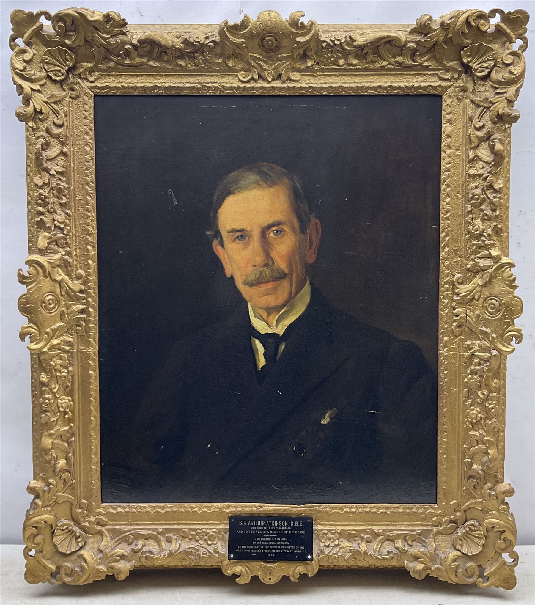 Frederick (Fred) William Elwell RA (British 1870-1958): 'Portrait of Major Arthur Joseph Atkinson (1864-1959), oil on canvas laid on to panel signed, inscribed verso 66cm x 55cm
Provenance: from The Bell Hotel, Driffield; purchased Dee Atkinson & Harrison 21st November 2006