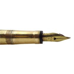 9ct gold Swan fountain pen, engine turned decoration with engraved name 'C.S.Lundgren' by Mabie Todd, London 1937, boxed 