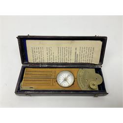 Late 19th/early 20th century boxwood and brass clinometer rule by Stanley, with inset magnetic compass, screw action protractor hinge divided to one degree with rise in inches per yard scale under, spirit level to one edge, marked 'W.F. Stanley Great Turnstile Holborn' with tables of distances, angles and thickness H16cm closed: in original leather covered case with instructions