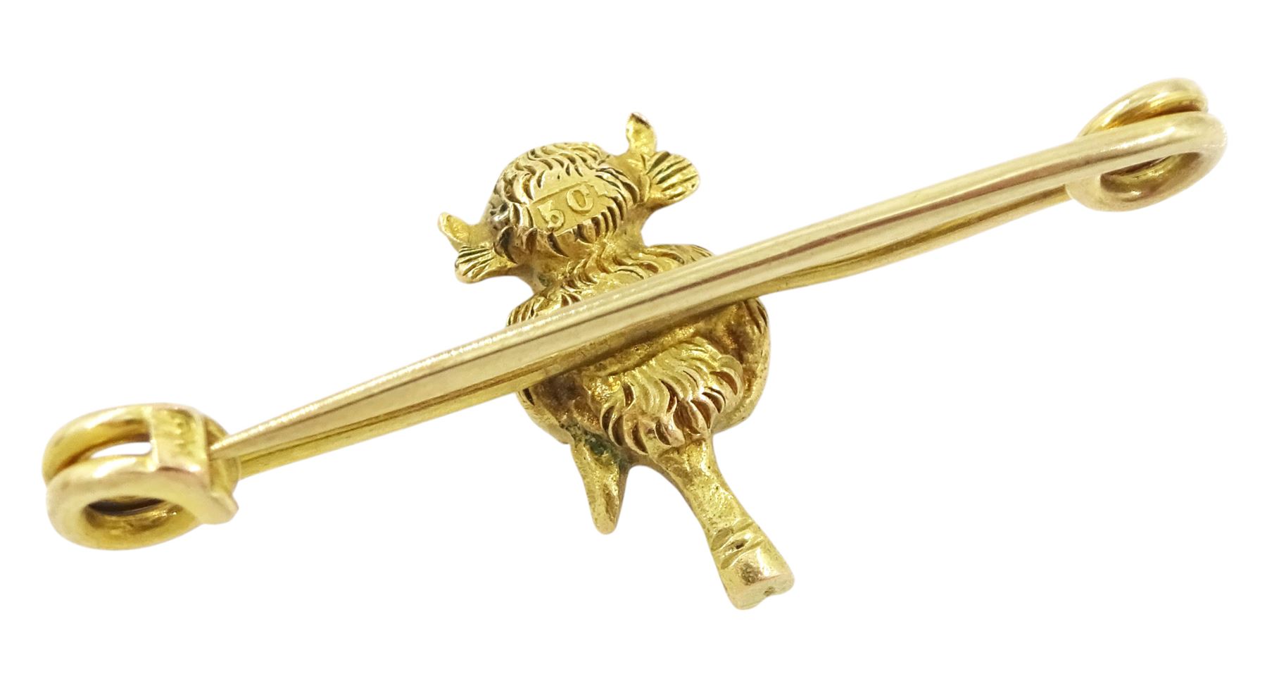 19th / early 20th century 15ct gold Lincoln Imp, with rose cut diamond set eyes, on 9ct gold brooch, both stamped