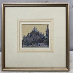 Frederick (Fred) Lawson (British 1888-1968): The Church of Saint-Séverin, watercolour signed, inscribed 'Christmas 1921 - The best of wishes from Fred Lawson' beneath mount verso 10cm x 12cm 