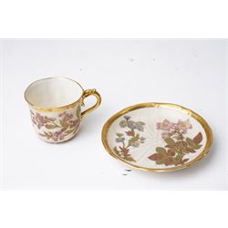 Collection of Worcester blush ivory, including a pot pourri and a pair of candlesticks by George Grainger & Co, with brown and green stamps to bases, together with a teacup and saucer with marks in puce, candlesticks H12cm 