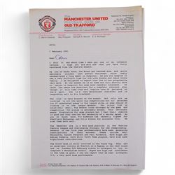 Collection of letters addressed to Colin Appleton, former Leicester City captain and Scarborough FC manger, all on Manchester United letterheads, including a hand written personal letter from former England manager Steve McClarren discussing his experiences as a Manchester United player, and from Manchester United staff members Les Kershaw Chief Scout and Ken Merrett Club Secretary, regarding Colin's time as a scout for the club, updates on player's injuries and progress during the 1990/1991 season, ticket purchases, Christmas hampers and expenses