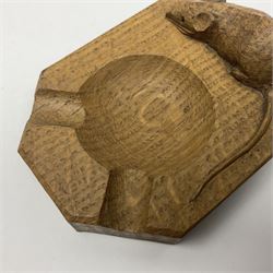  Mouseman oak ashtray, canted rectangular form with carved mouse signature, by the workshop of Robert Thompson, Kilburn, L10cm