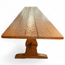 Gnomeman - 18ft adzed oak dining table, carved with gnome signature, by Thomas Whittaker, Littlebeck 