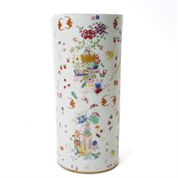 Chinese famille rose vase, of cylindrical form, decorated in enamel and gilt with precious...