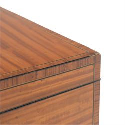 Satinwood correspondence box, the interior divided into two sections with bone inlaid plaques marked answered and unanswered, H13cm, D14cm 