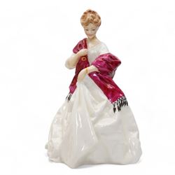 Four Royal Doulton figures comprising 'The Professor' HN2281, 'Schoolmarm' HN2223, 'Darling' HN1319 and 'Top o' the Hill' HN1849, together with a Royal Worcester figure and a model of a foal by Basil Matthews (6)