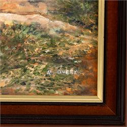 Robert Overy (British 1928-2018): Headland and Bay - Possibly Flamborough and Serene River Landscape, pair of oils on canvas board signed max 29cm x 50cm (2) (one unframed)