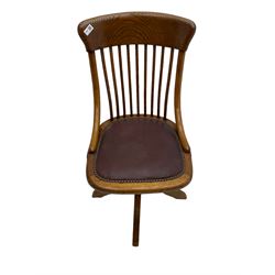 Early 20th century office oak adjustable swivel chair with studded leather seat