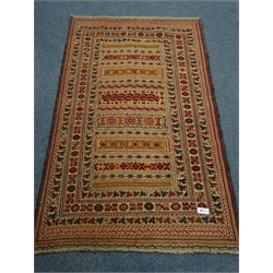  Sumas Kilim needle work beige ground rug, repeating border, 203cm x 123cm  