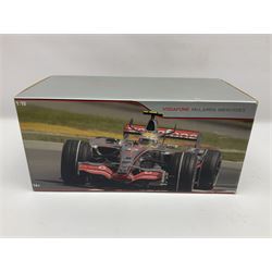 Mattel Hot Wheels 1:18 scale die-cast racing car - Vodaphone McLaren Mercedes; boxed with stand