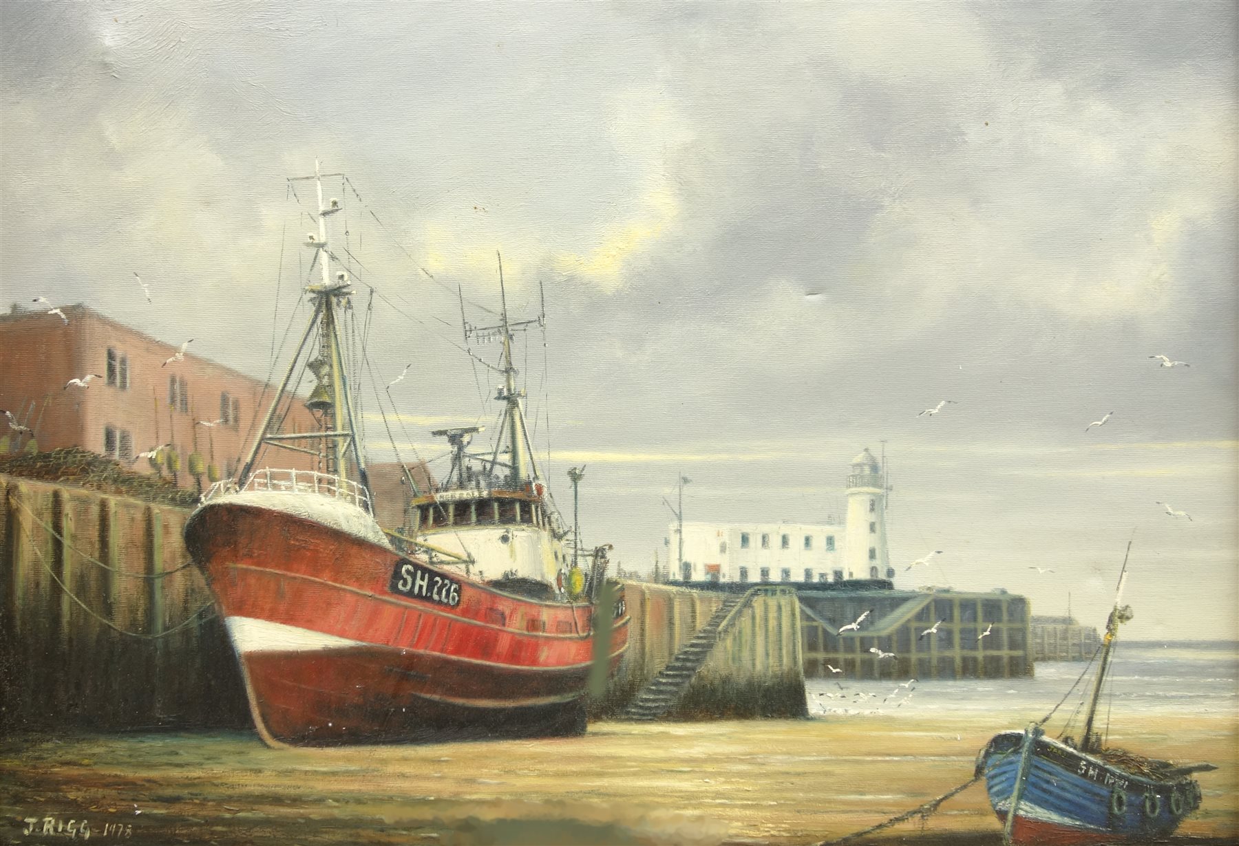 Jack Rigg (British 1927) Scarborough Trawler SH226 by the West Pier