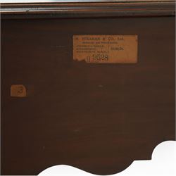 Early 20th century Irish mahogany lowboy, rectangular moulded top over three frieze drawers fitted with brass swan neck handles and escutcheons, shaped apron, raised on cabriole supports terminating in pad feet