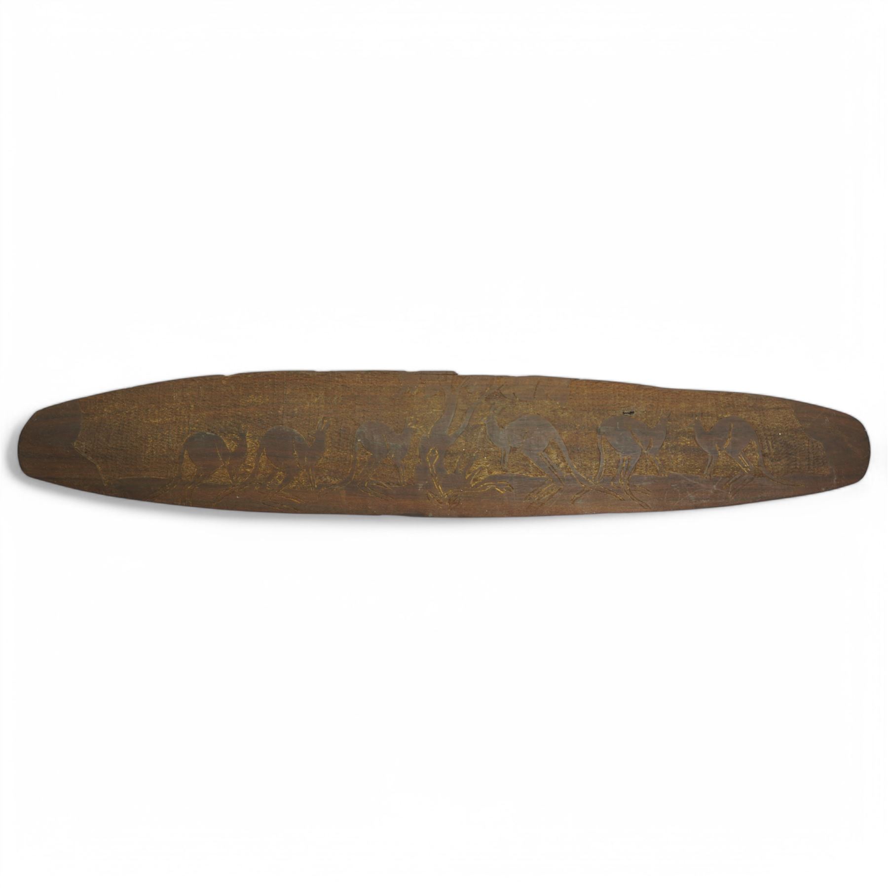 Eastern Ottoman axe with decorated double blade and wooden haft L72cm, dagger with rounded pommell, 19th century sheath knife and an Aboriginal shield decorated with kangaroo etc