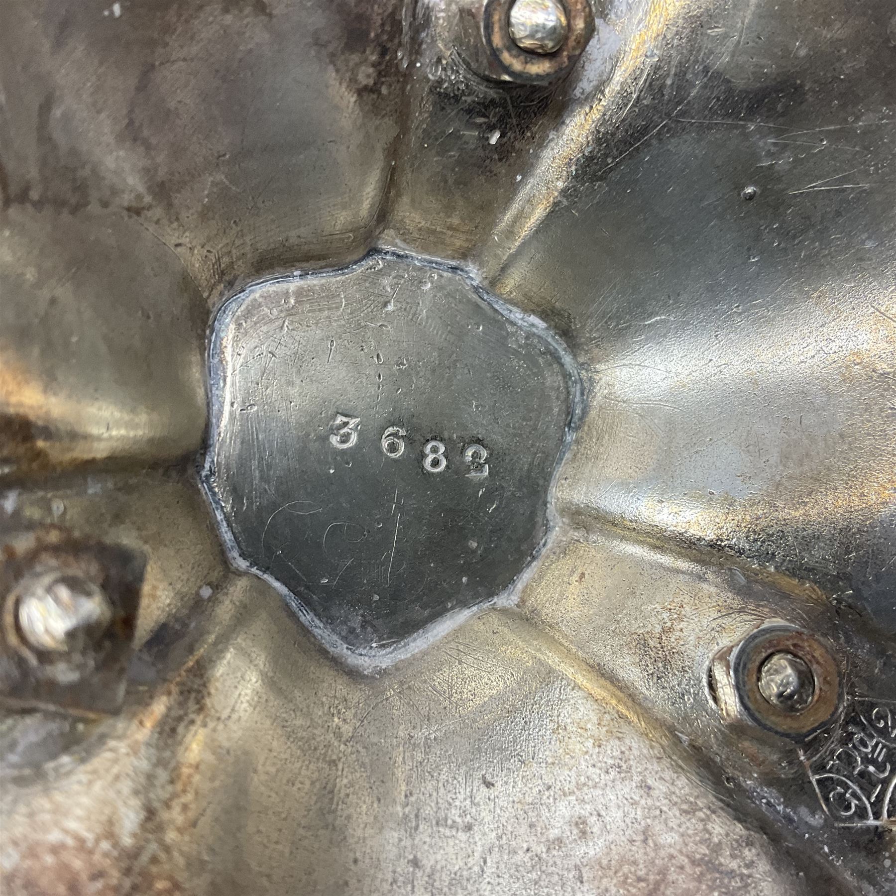 Silver plated centrepiece, with a triform base formed as three Hippocampus with beaded detail, numbered 3682 to the base, H18cm 