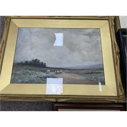 Collection of oil paintings and watercolours, artists to include, J Douglas, AH Angel, G Ashworth, portrait oil, Stuart Walton signed print, two William Widgery prints, etc