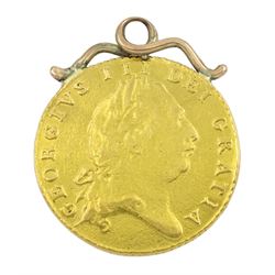 King George III 1801 gold half Guinea coin, with soldered mount