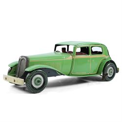 Mettoy large scale tinplate clockwork limousine, circa 1940, with green body and cream lit...