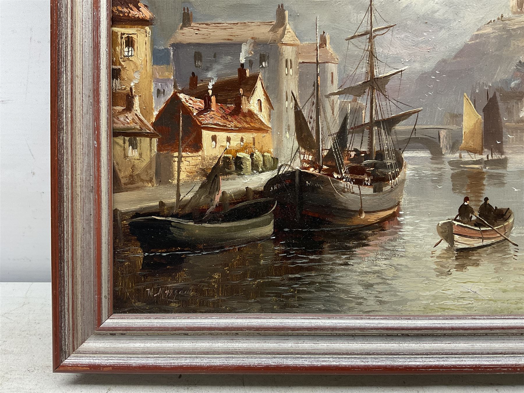 Walter Linsley Meegan (British c1860-1944): Scarborough South Bay and Whitby Harbour, pair oils on canvas signed 24cm x 34cm (2)