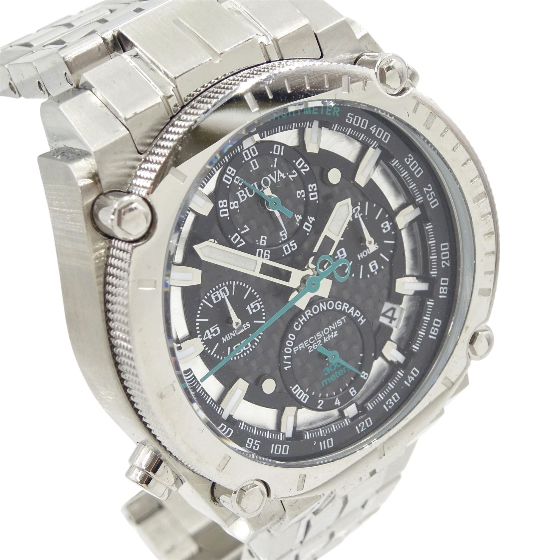Bulova Precisionist gentleman's stainless steel quartz chronograph wristwatch, Ref. C877877, marking 140 years of American Innovation, on original stainless steel strap, with fold-over clasp