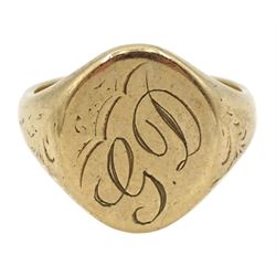 9ct gold signet ring initialled 'GD' 