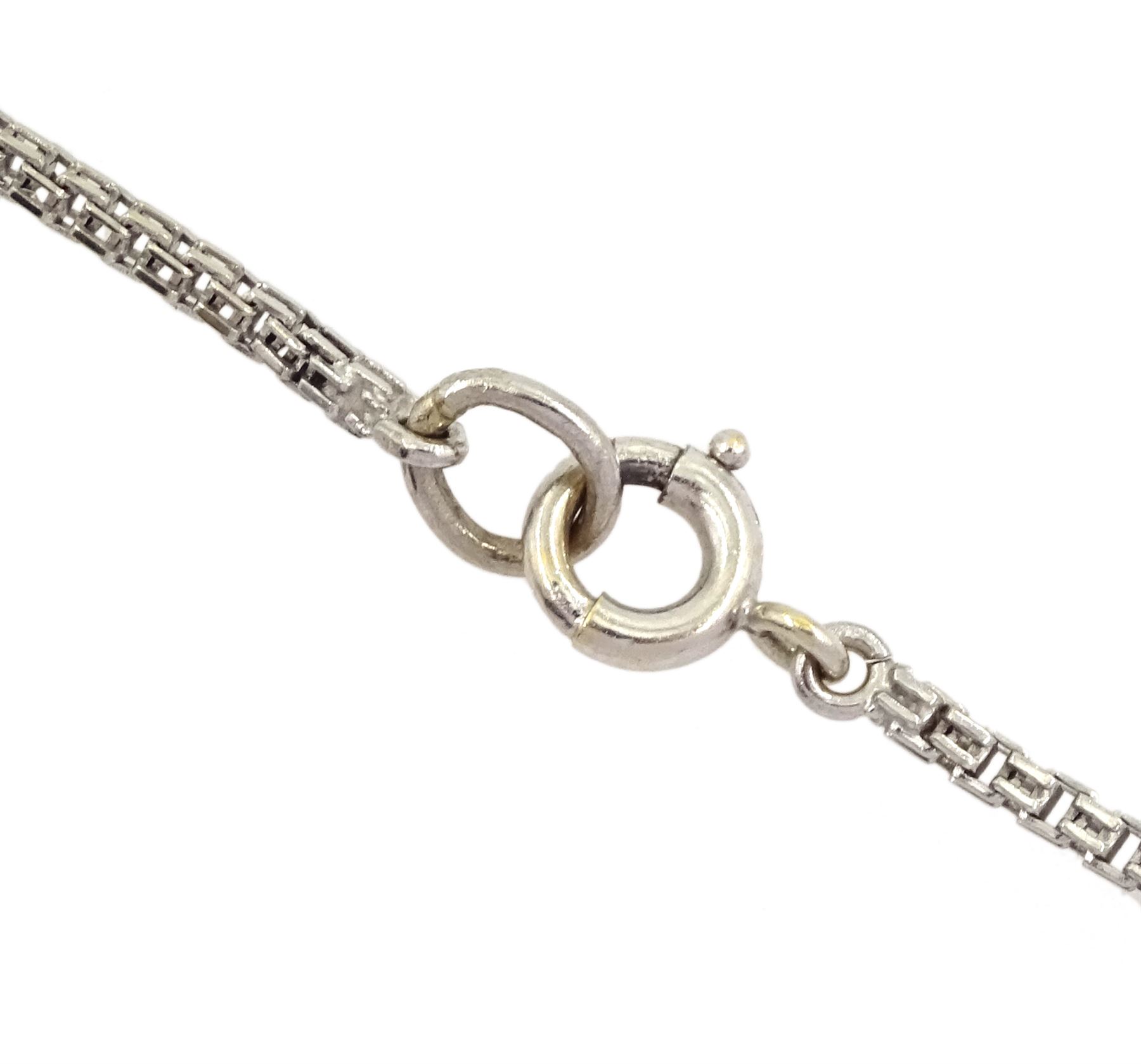 18ct white gold pearl and diamond pendant necklace, six graduating round brilliant cut diamonds set between two white cultured pearls, the largest two diamonds approx 0.55 carat each, total diamond weight approx 1.90 carat