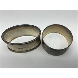 Two silver napkin rings, hallmarked 