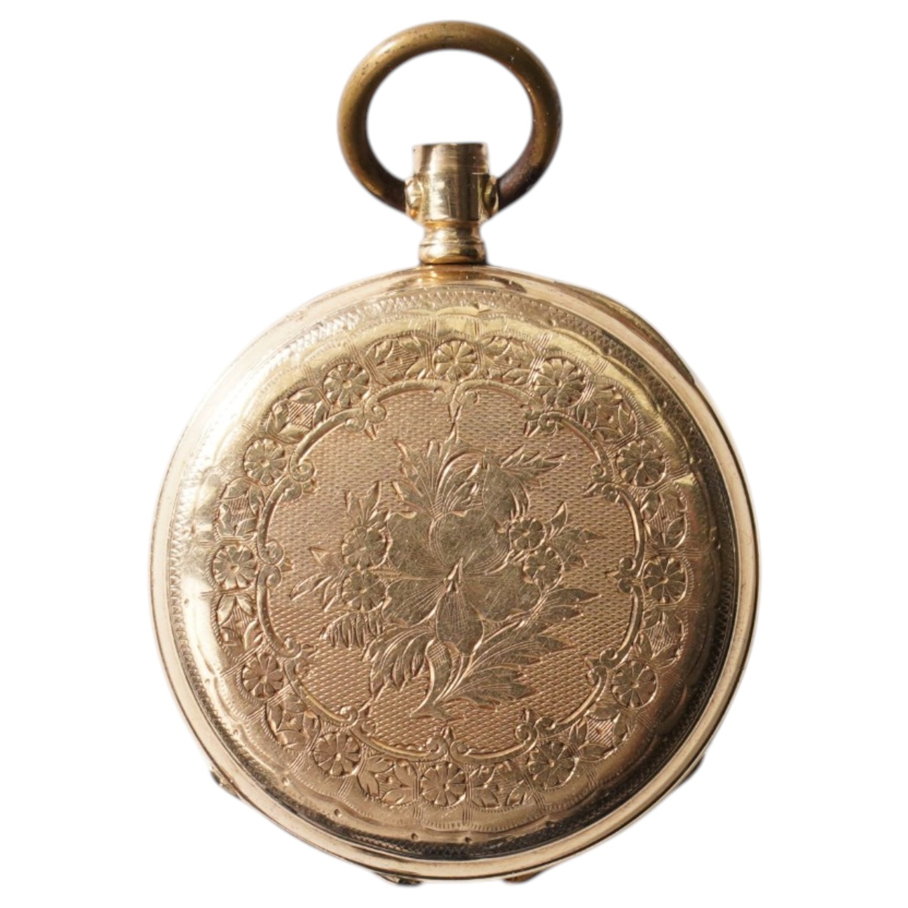 14ct gold cylinder fob watch, stamped 14K with squirrel hallmark