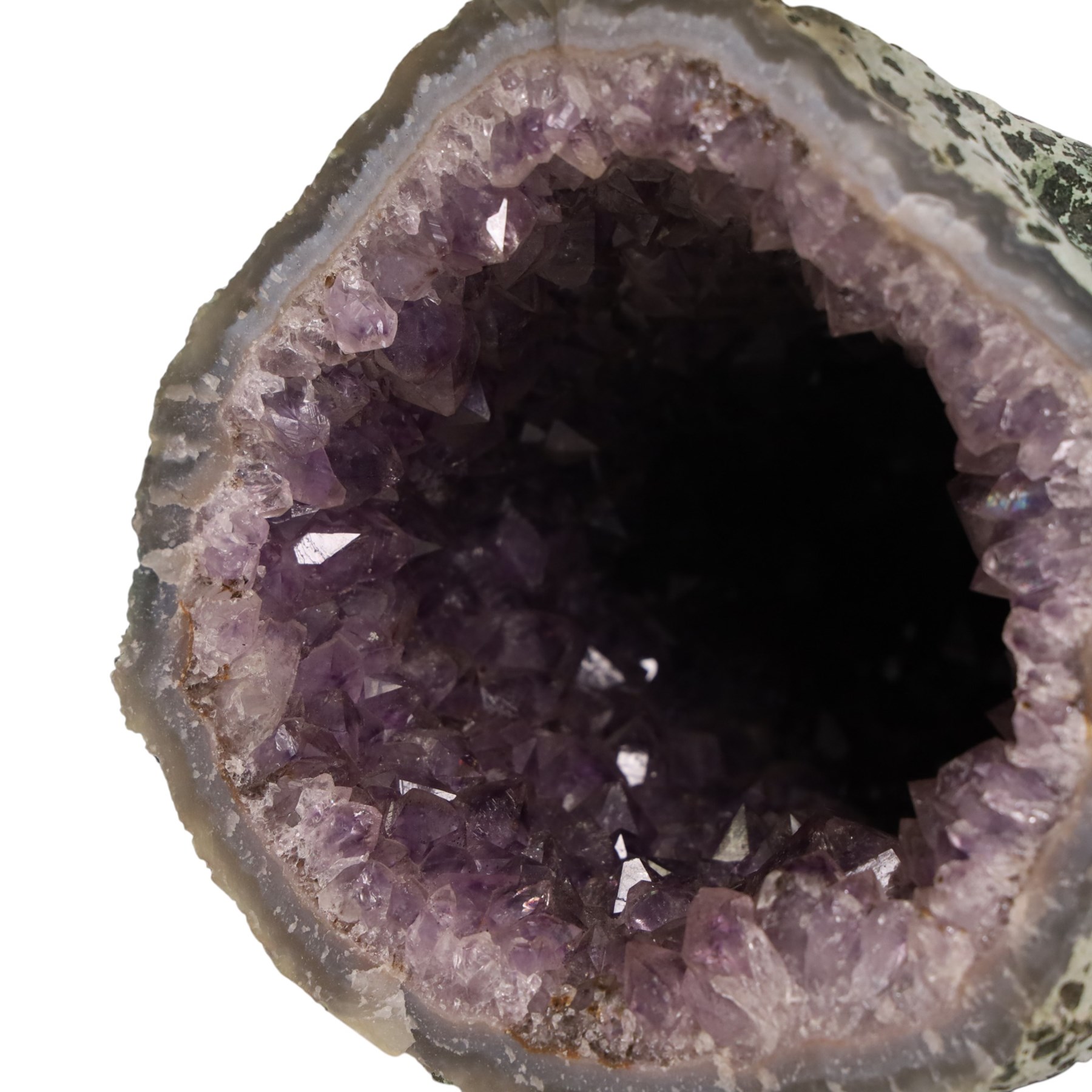 Amethyst crystal geode cluster, with well-defined crystals of various sizes, H17cm, L20cm