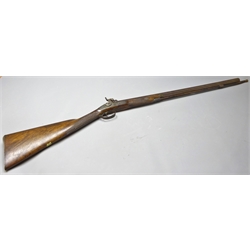  19th century percussion cap rifle with 76cm barrel, walnut stock with chequered fore-end, engraved action and under-barrel ramrod 119cm overall   