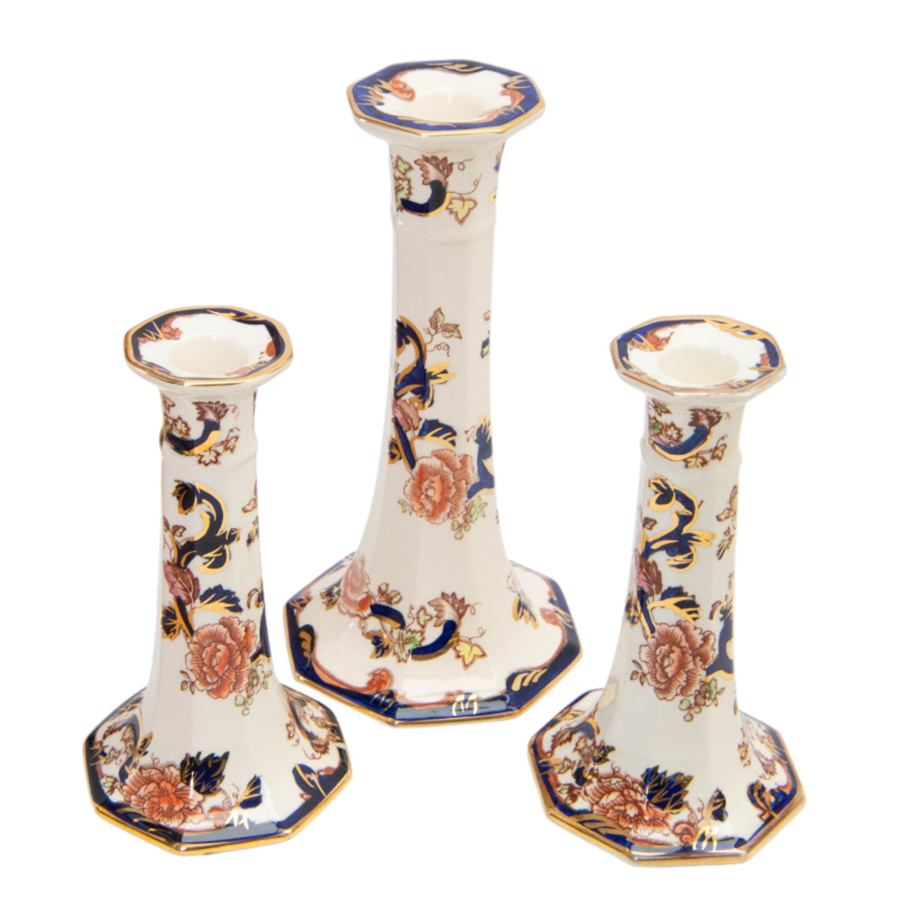 Collection of Mason ‘Mandalay’ pattern ceramics, to include vase and cover, two clocks, candle sticks, wall vases, ginger jar etc 