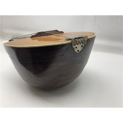 Italian bouzouki type long necked mandolin with segmented lute back and spruce top with tortoiseshell style panels; bears label 'Miroglio & Figli Sicilia Catania Italia' L99cm; and Italian lute back mandolin with segmented back and spruce top bearing label for F. De Mureda Napoli (2)