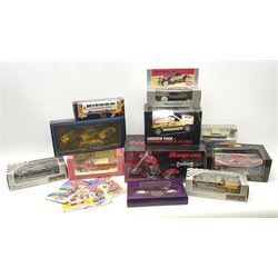 Lledo limited edition 'The Rolls-Royce Collection' boxed set of three 24 carat gold plated diecast vehicles, various Matchbox Thunderbirds figures, diecast Orange County Choppers model motorcycle and other similar items