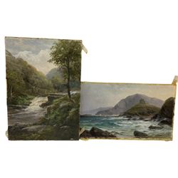George Henry Jenkins (British 1843-1914): Coastal Shore Scene and Waterfall, pair oils on card signed max 36cm x 25cm (2) (unframed)