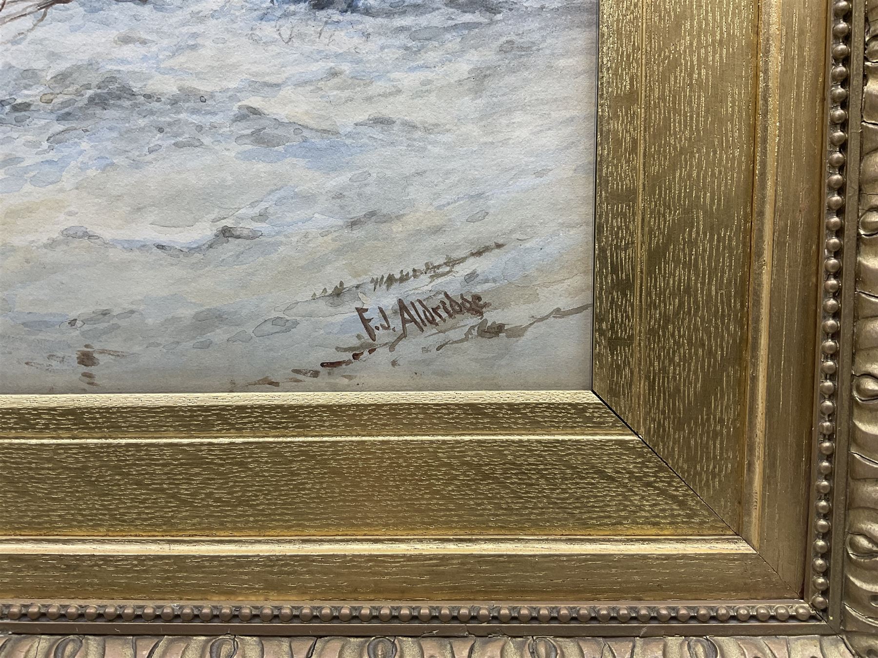 Frederick James Aldridge (British 1850-1933): ‘Crabbers Returning in a Squall’, watercolour signed, titled on frame 34cm x 52cm 
Provenance: private collection, purchased David Duggleby Ltd 23rd June 2017 Lot 18; exh. 32nd Dudley Gallery Art Society Exhibition 1896 no. 242, label verso