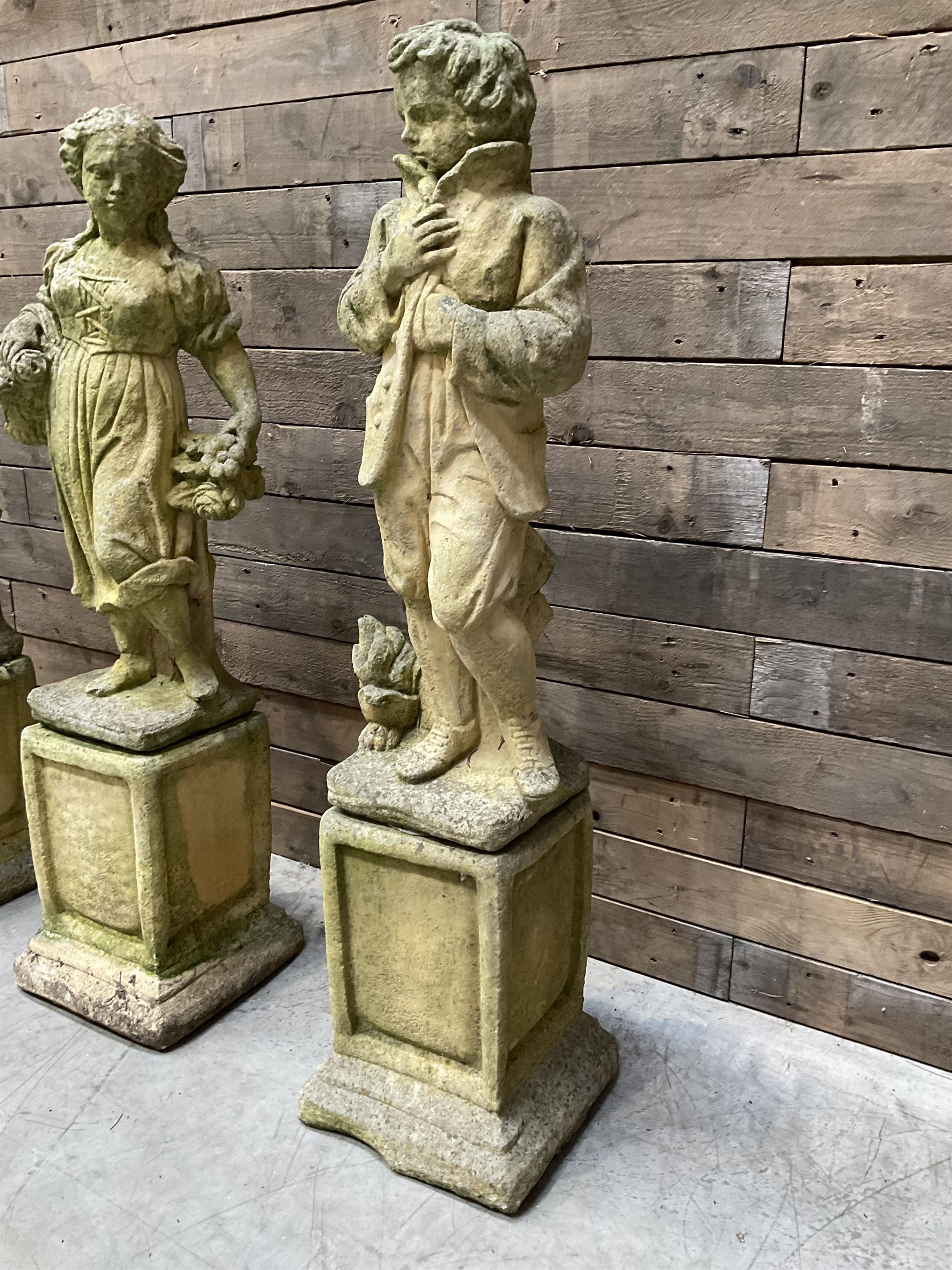 The Four Seasons - set of four cast stone garden figures on plinths