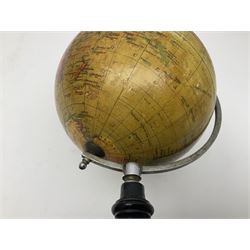 Early 20th century Geographia 6-inch terrestrial globe, raised on turned ebonised base