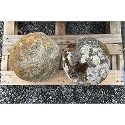 Pair of stone garden spheres, (Ø - 35cm) - THIS LOT IS TO BE COLLECTED BY APPOINTMENT FROM DUGGLEBY STORAGE, GREAT HILL, EASTFIELD, SCARBOROUGH, YO11 3TX
