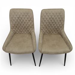 Next Home - ‘Monza’ design set of four dining chairs, upholstered in mink-toned faux leather with diamond quilted backs and plain padded seats, shaped backs with integrated side wings, raised on black painted tapering metal supports