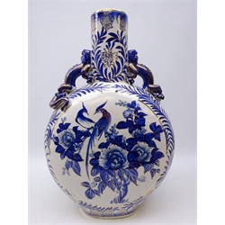 Large 20th century Chinese blue and white moonflask with applied Dragon handles and gilt highlights, H63cm x W41cm   