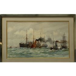 Charles Edward Dixon (British 1872-1934): Shipping off Tilbury, watercolour signed and dated '96, 31cm x 53cm