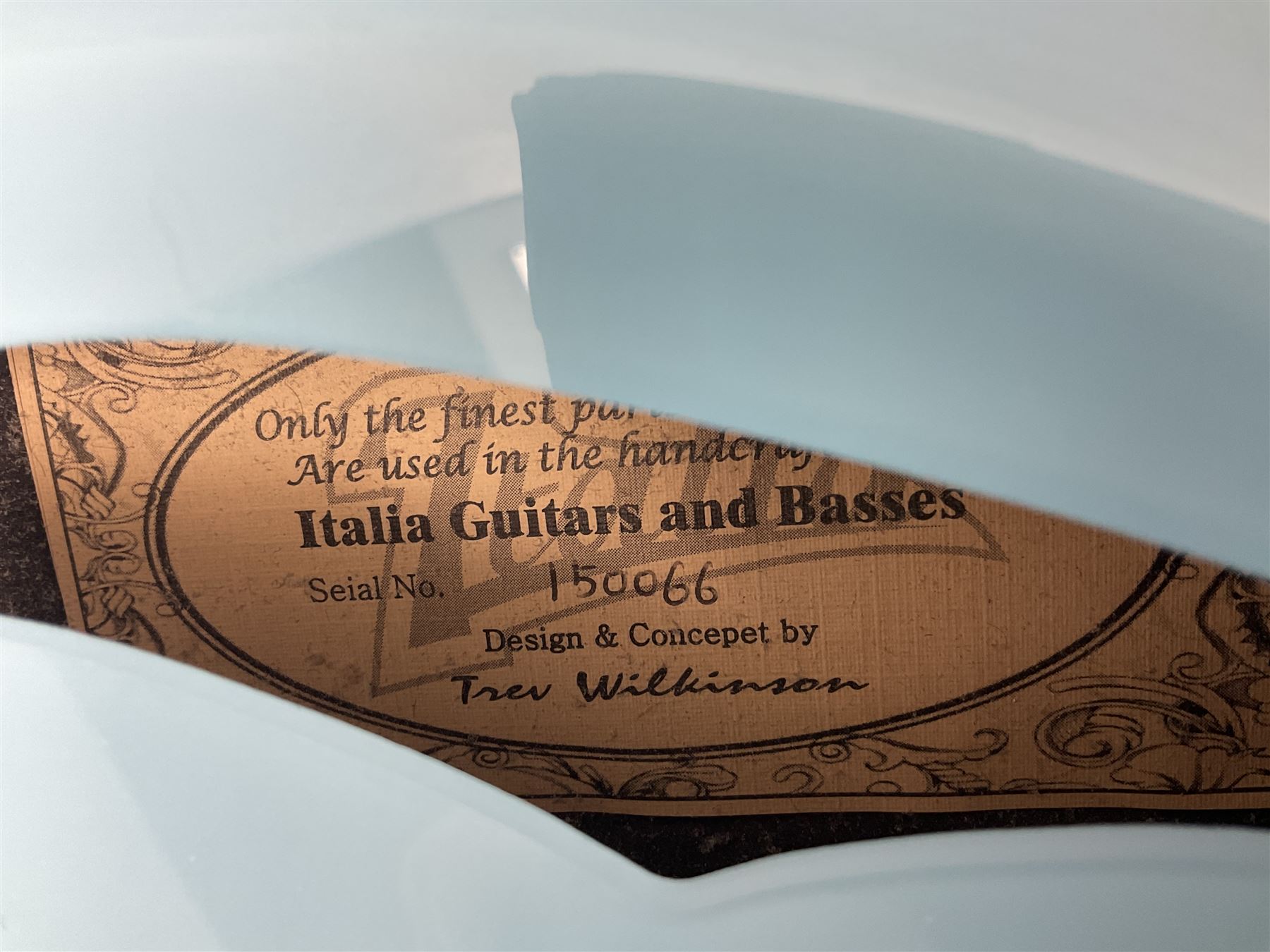 Italia Mondial electric guitar in blue with independent pick-ups, serial no.150066 L100cm; in original Italia carrying case 