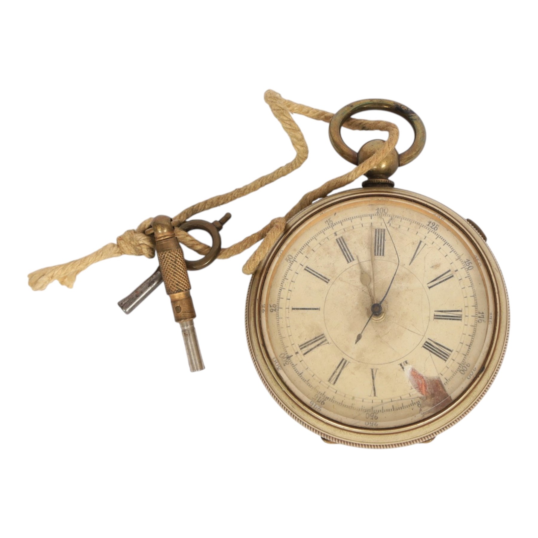 Three pocket watches, comprising silver open faced example, silver fob watch and a brass open faced example