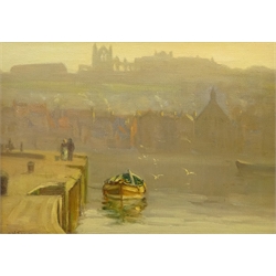  Augustus William Enness (British 1876-1948): 'Fishing Coble in Whitby Harbour', oil on canvas signed 23cm x 34cm  
