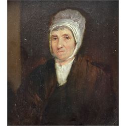 English School (mid 19th century): Portrait of 'Mrs Barnet', oil on panel unsigned 23cm x 20cm