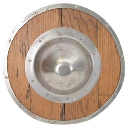 Selection of reenactment related items, including Archers sword, helmet and shield, with another helmet and chain mail 