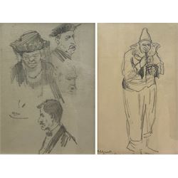 Malcolm Osborne CBE RA PPRE (British 1880-1963): Figure Studies, penceil unsigned, provenance verso 13cm x 9cm; Clifford Hall (British 1904-1973): The Clown 'Albert Procter', pencil titled unsigned, provenance verso 18cm x 11cm (2)