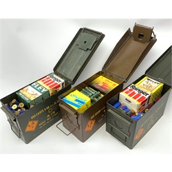 Large quantity of 16-bore shotgun cartridges, boxed and loose, contained in three portable metal ammunition boxes SHOTGUN CERTIFICATE REQUIRED