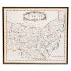 Robert Morden (British c.1650-1703): 'Suffolk', 17th/18th century engraved map with hand-colouring 38cm x 43cm